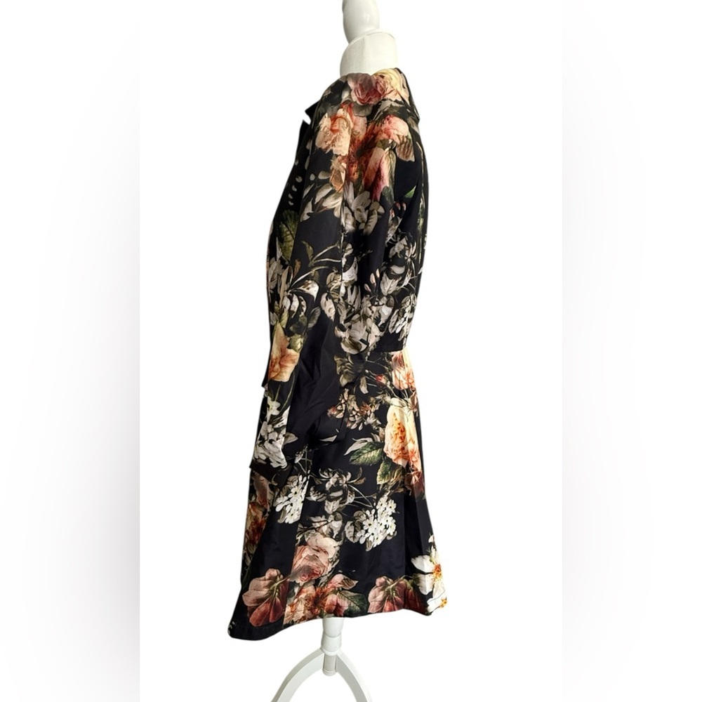 Dennis Basso Floral Print Coat XS Black Romantic Rose Jacket Statement Designer - Picture 3 of 8